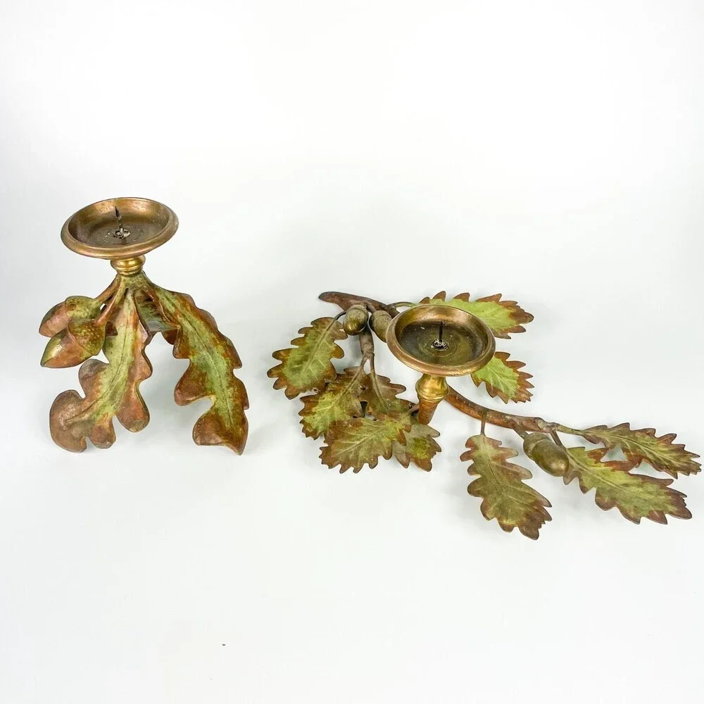 CS Arte Firenze Cast Bronze Oak Branches with Leaves And Acorns Candleholders
